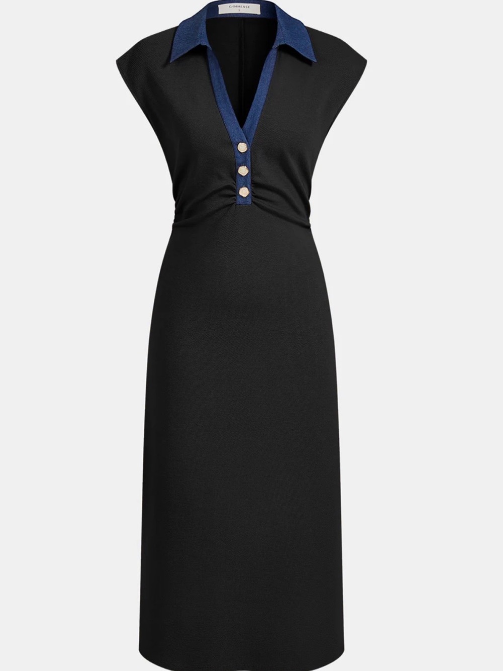 Commense Black Midi Dress with Denim Collar